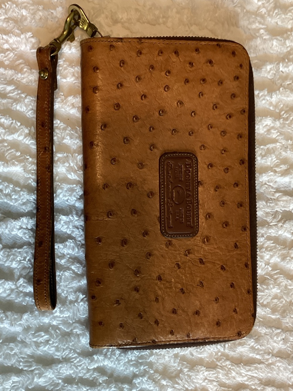 Dooney & Bourke Tan Ostrich-Embossed Zip Wristlet Wallet